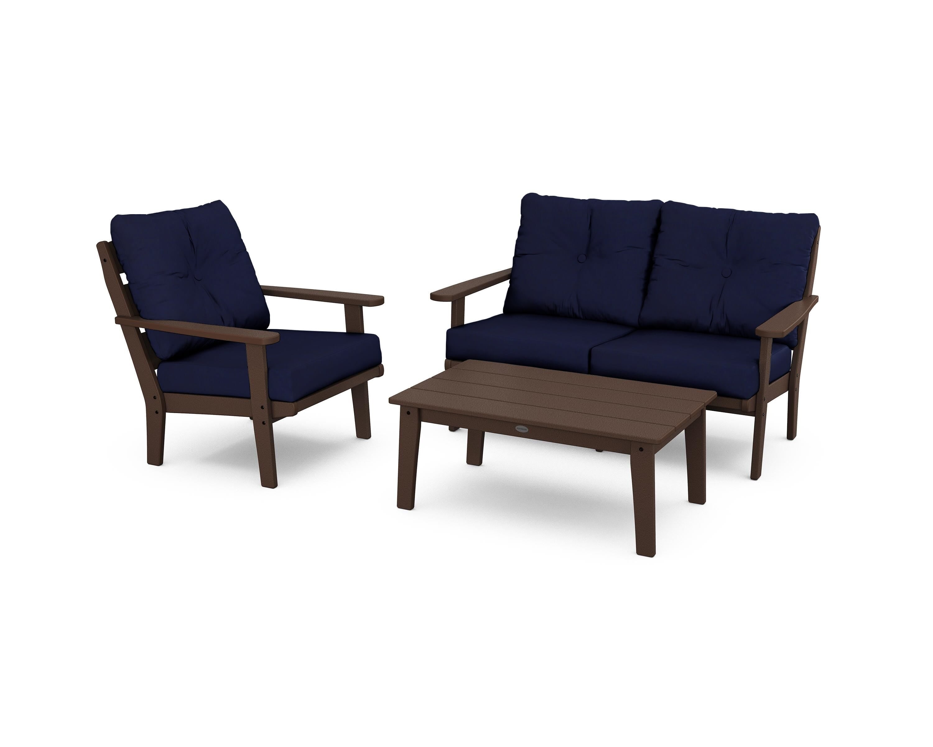 POLYWOOD® Lakeside 3-Piece Deep Seating Set in Mahogany / Navy