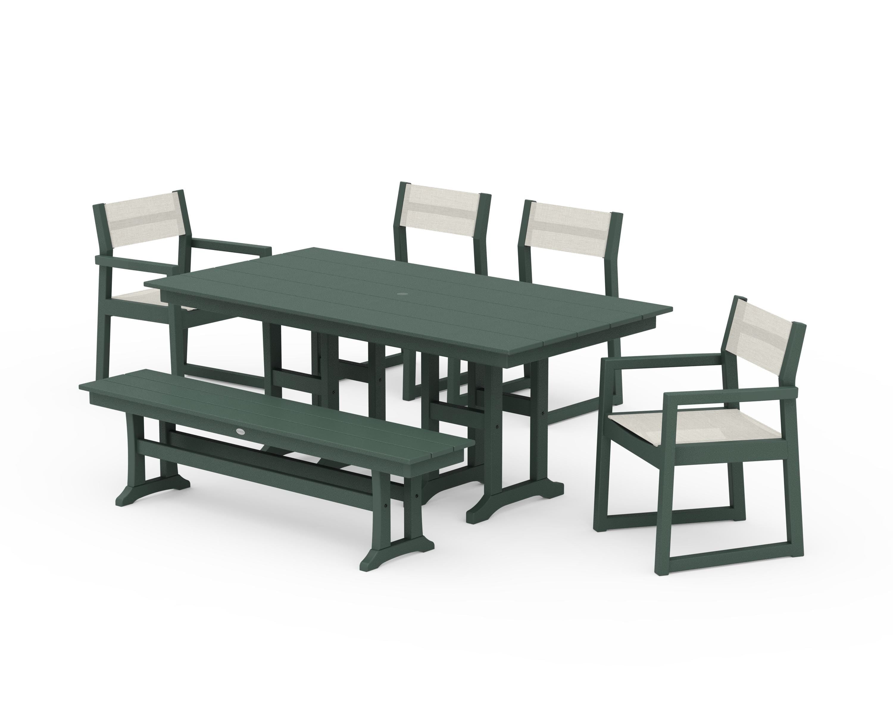 POLYWOOD® EDGE Sling 6-Piece Farmhouse Dining Set in Green / Parchment Sling