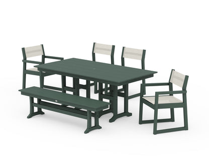 POLYWOOD® EDGE Sling 6-Piece Farmhouse Dining Set in Green / Parchment Sling