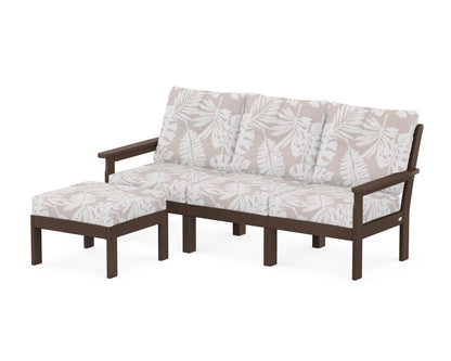 POLYWOOD® Vineyard 4-Piece Sectional with Ottoman in Mahogany / Leaf Dune Burlap