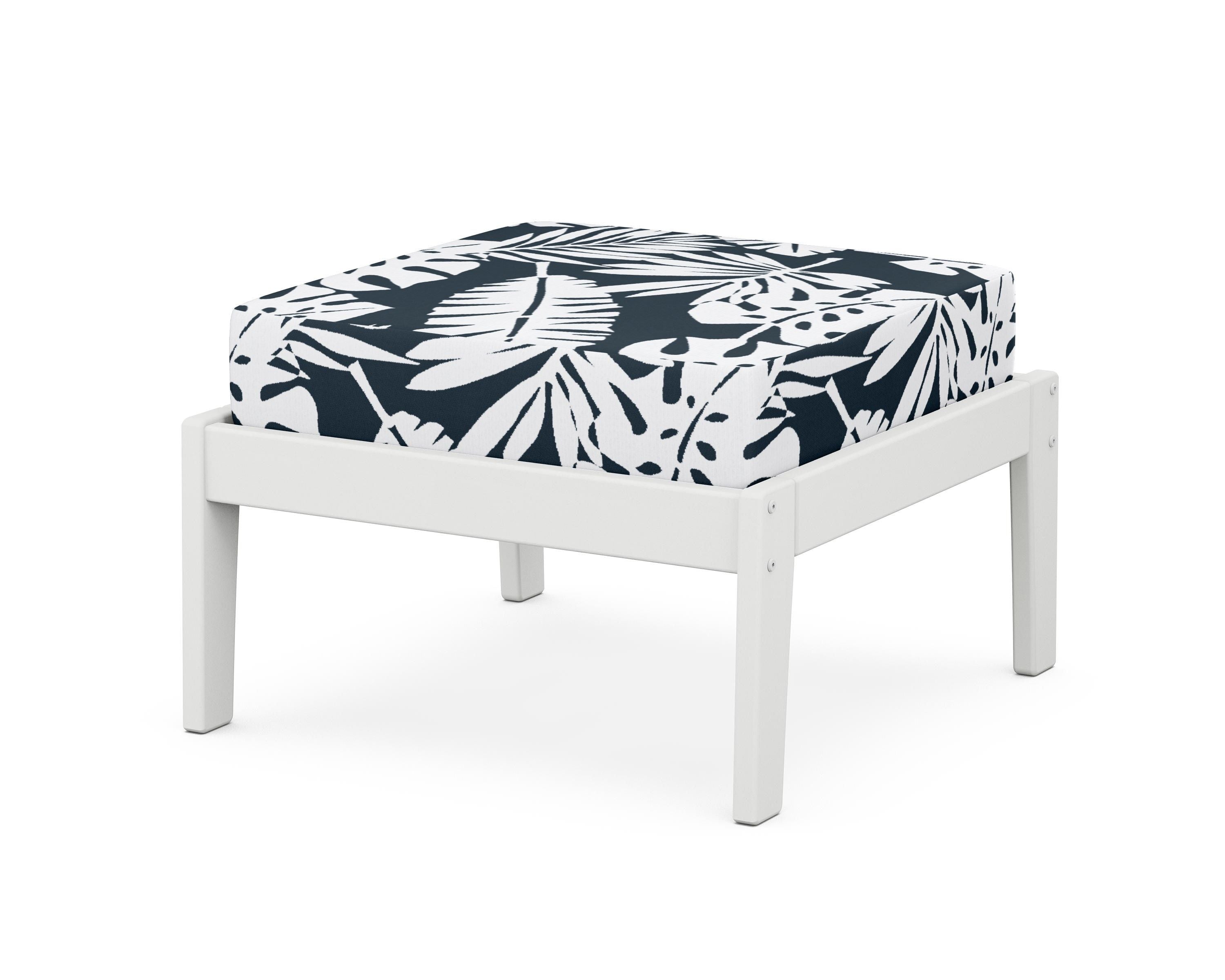 Unbranded Deep Seating Ottoman in White / Leaf Marine Indigo