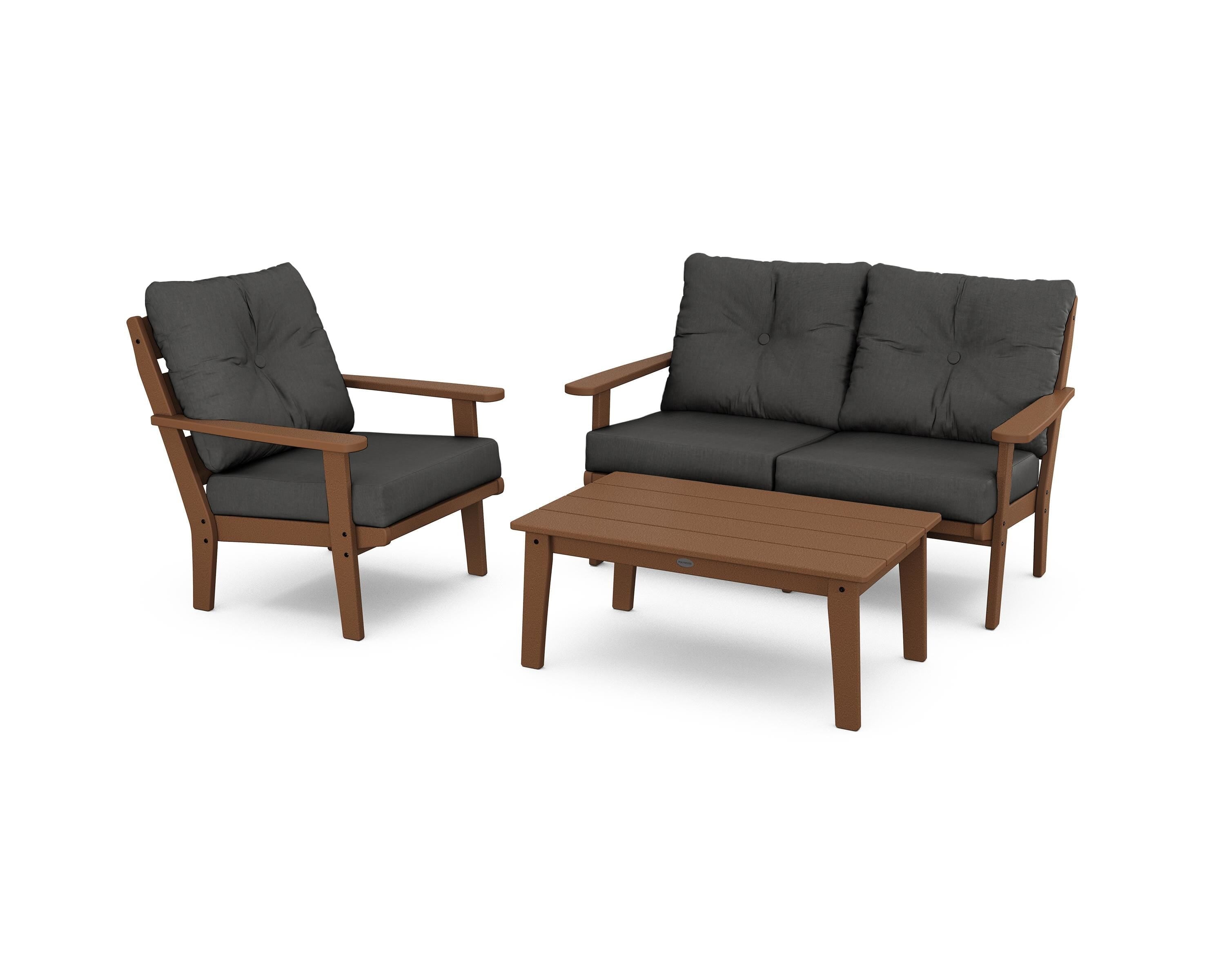 POLYWOOD® Lakeside 3-Piece Deep Seating Set in Teak / Spectrum Carbon