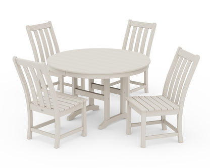 POLYWOOD® Vineyard 5-Piece Round Farmhouse Side Chair Dining Set in Sand