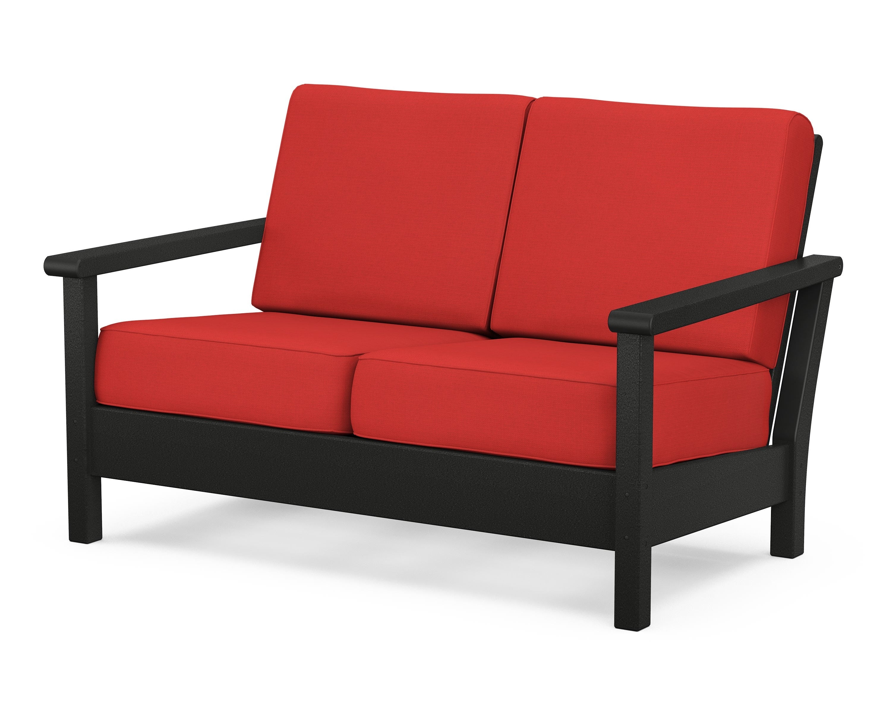 POLYWOOD® Harbour Deep Seating Loveseat in Black / Crimson Linen