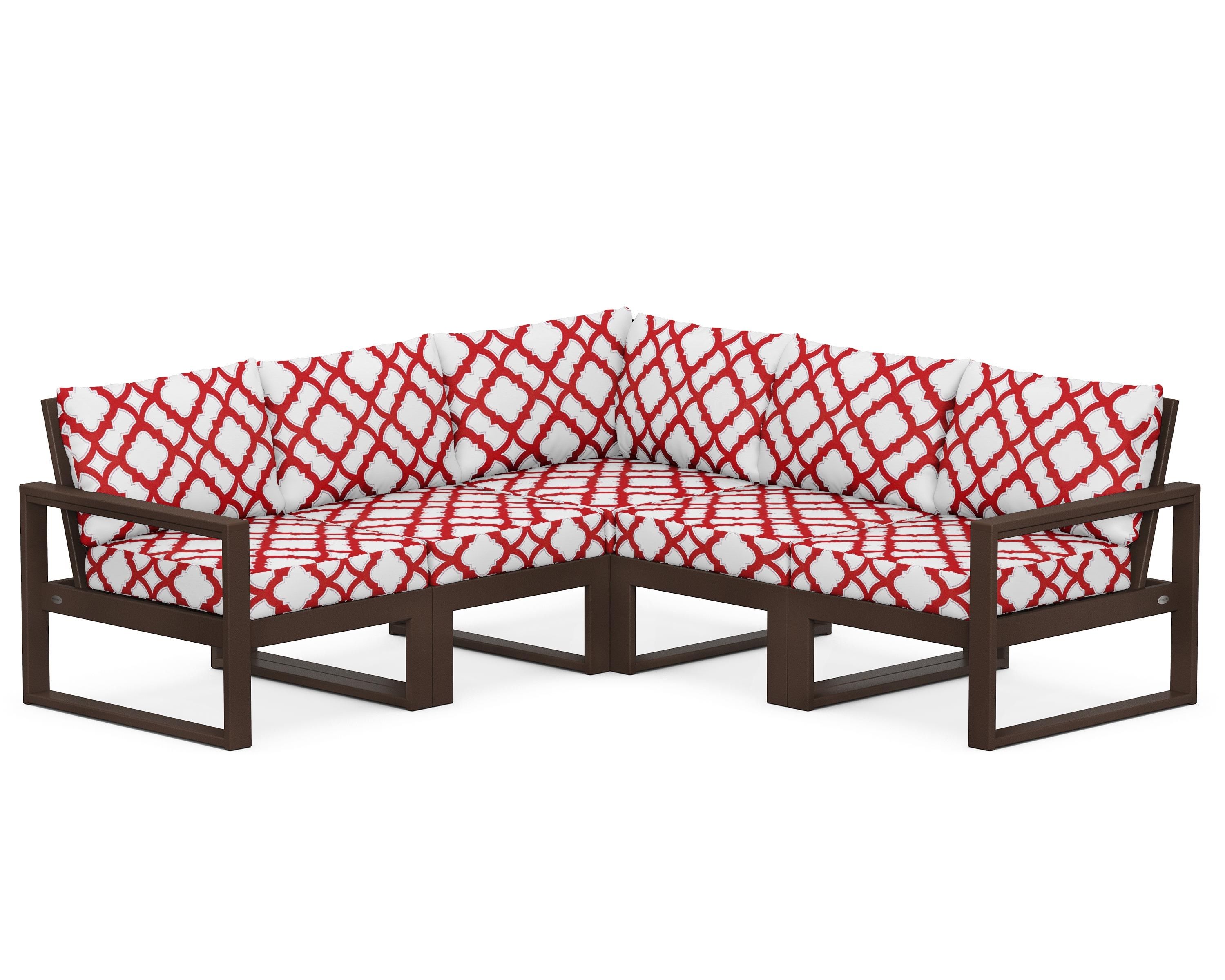 POLYWOOD® EDGE 5-Piece Modular Deep Seating Set in Mahogany / Trellis Crimson