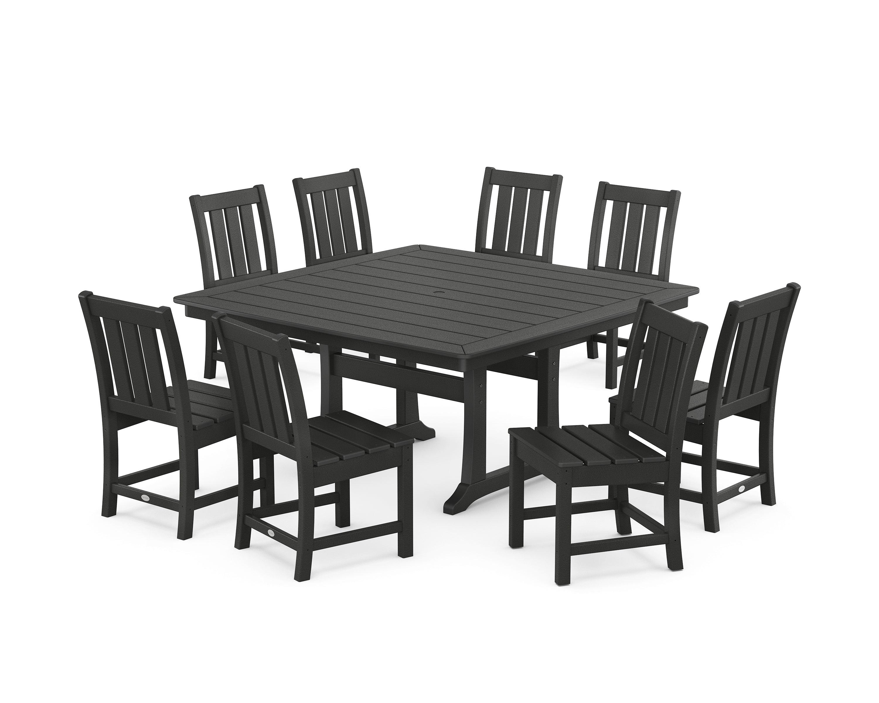 POLYWOOD® Oxford Side Chair 9-Piece Square Dining Set with Trestle Legs in Black