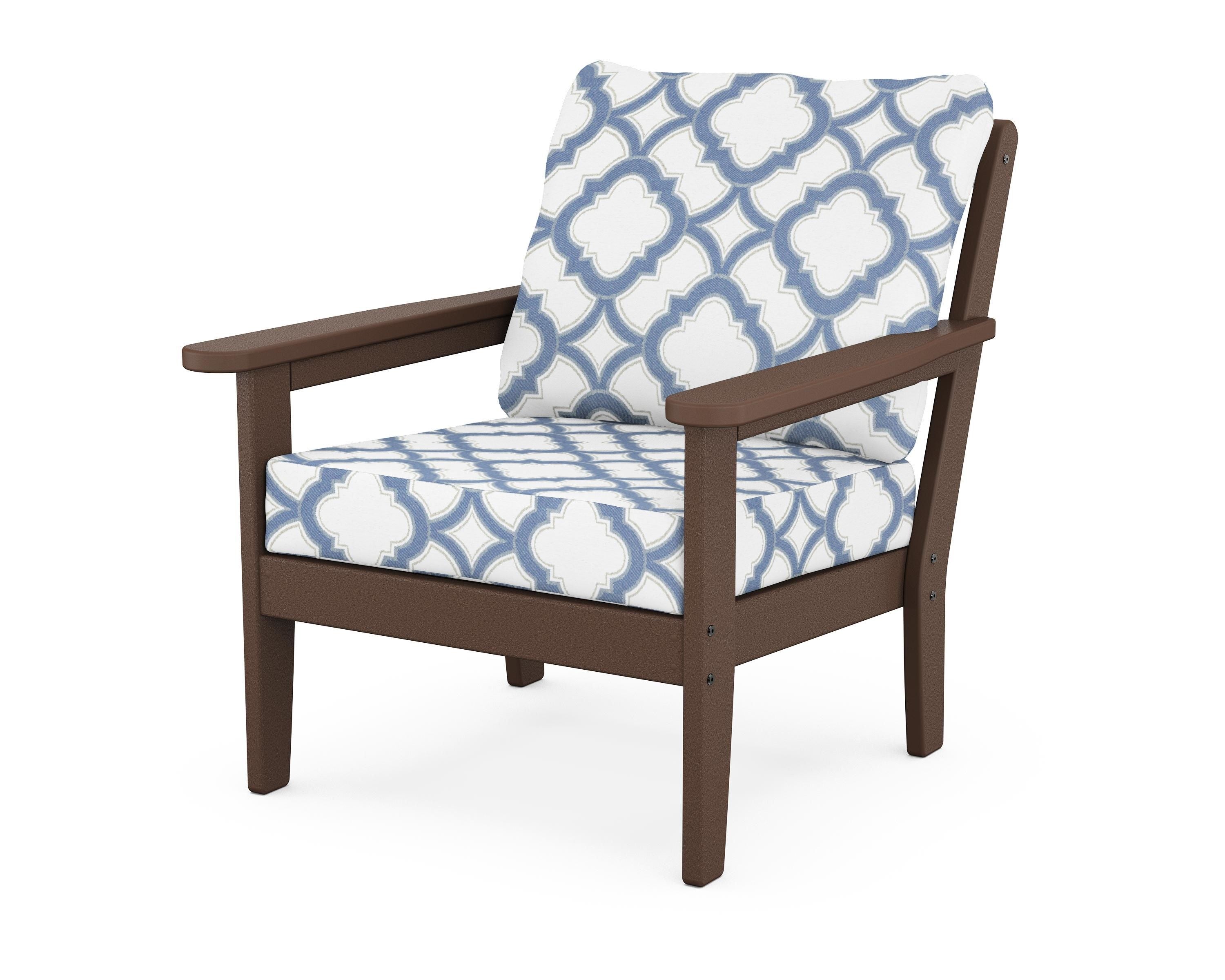 Country Living Cottage Deep Seating Chair in Mahogany / Trellis Sky Blue