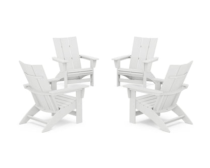 POLYWOOD® 4-Piece Modern Grand Adirondack Chair Conversation Set in White