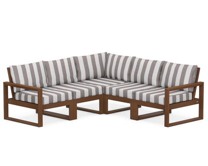 POLYWOOD® EDGE 5-Piece Modular Deep Seating Set in Teak / Cabana Stripe Grey Mist