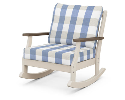POLYWOOD® Braxton Deep Seating Rocking Chair in Sand / Kona / Buffalo Plaid Sky Blue