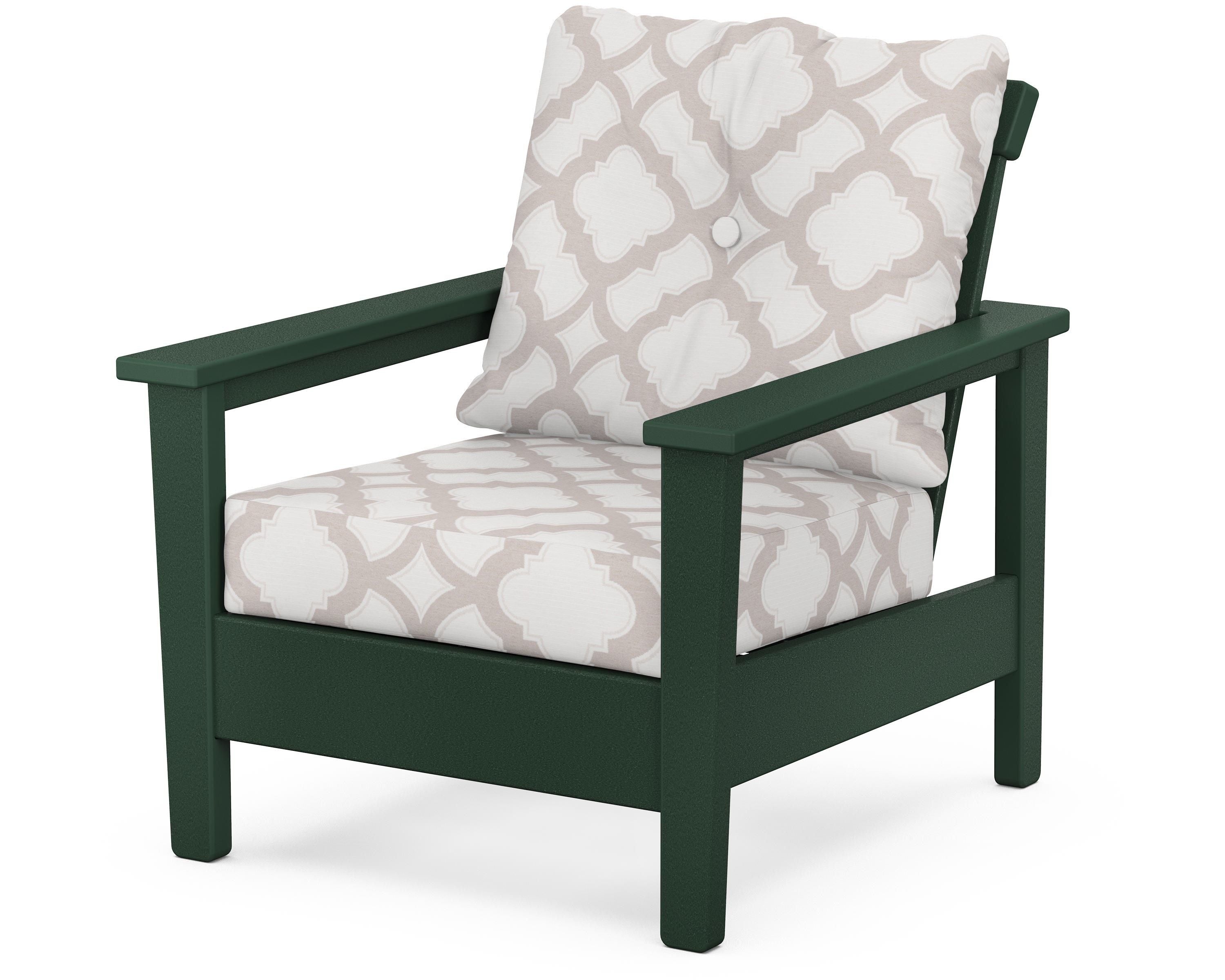 POLYWOOD® Prescott Deep Seating Chair in Green / Trellis Dune Burlap