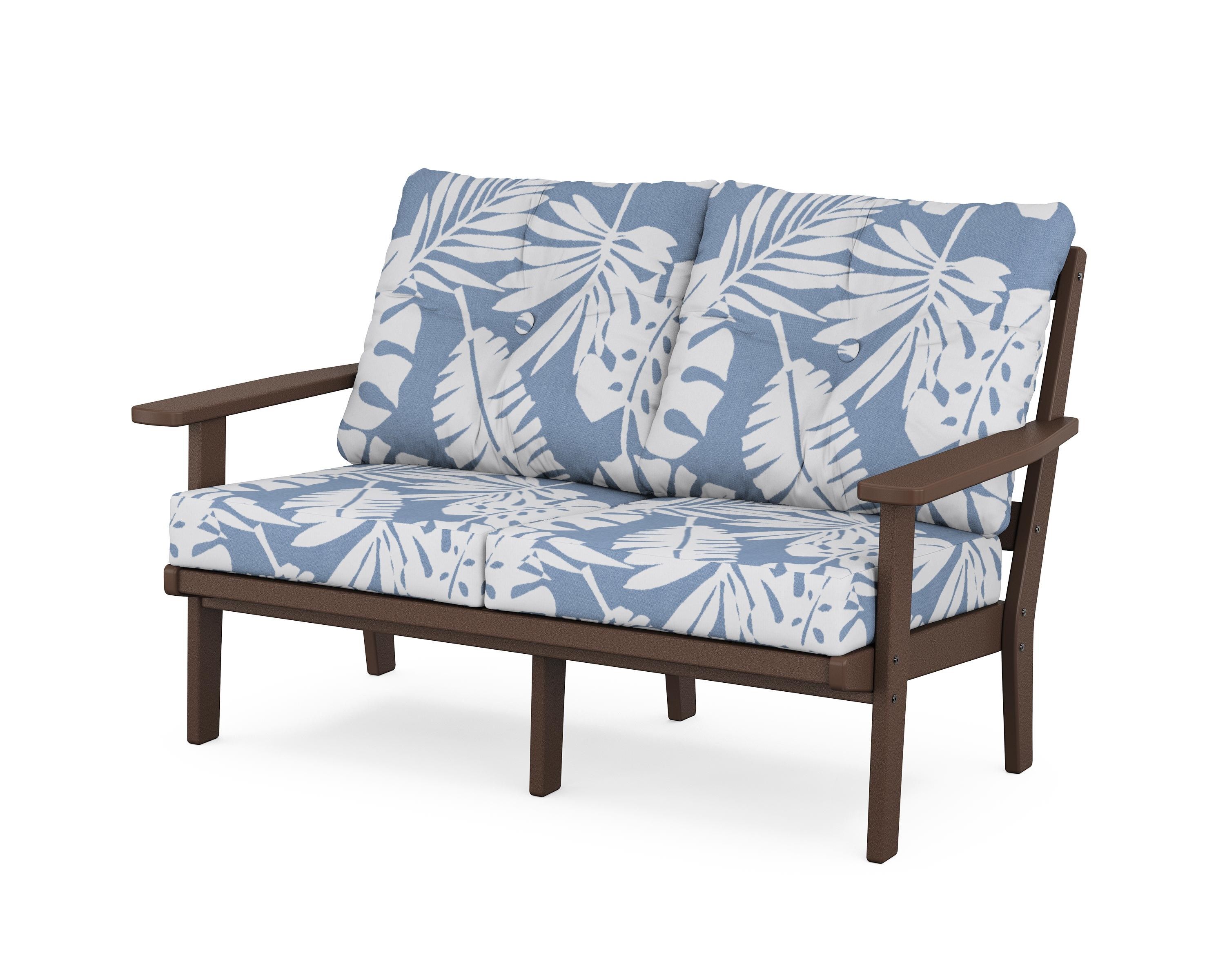 POLYWOOD® Oxford Deep Seating Loveseat in Mahogany / Leaf Sky Blue