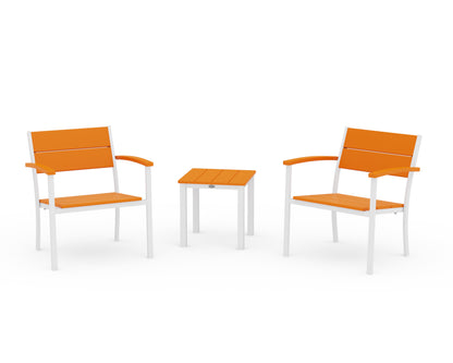 POLYWOOD® Main Street 3-Piece Lounge Chair Set in White / Tangerine