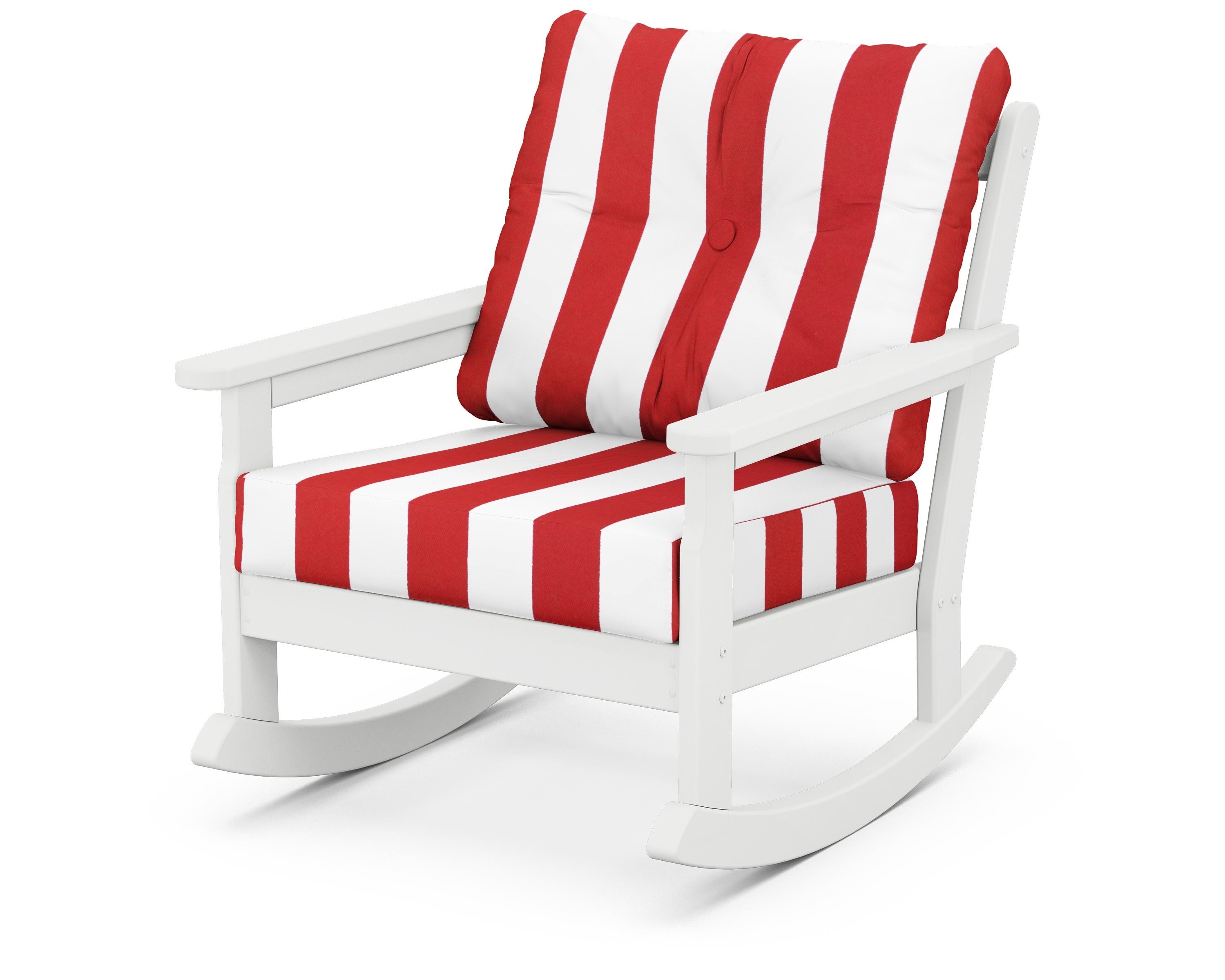 POLYWOOD® Vineyard Deep Seating Rocking Chair in White / Cabana Stripe Crimson