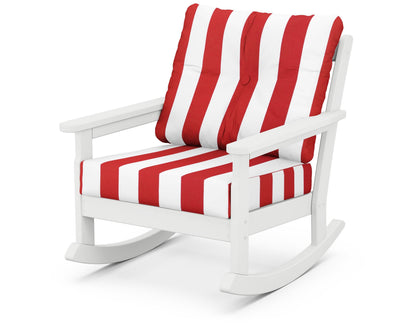 POLYWOOD® Vineyard Deep Seating Rocking Chair in White / Cabana Stripe Crimson