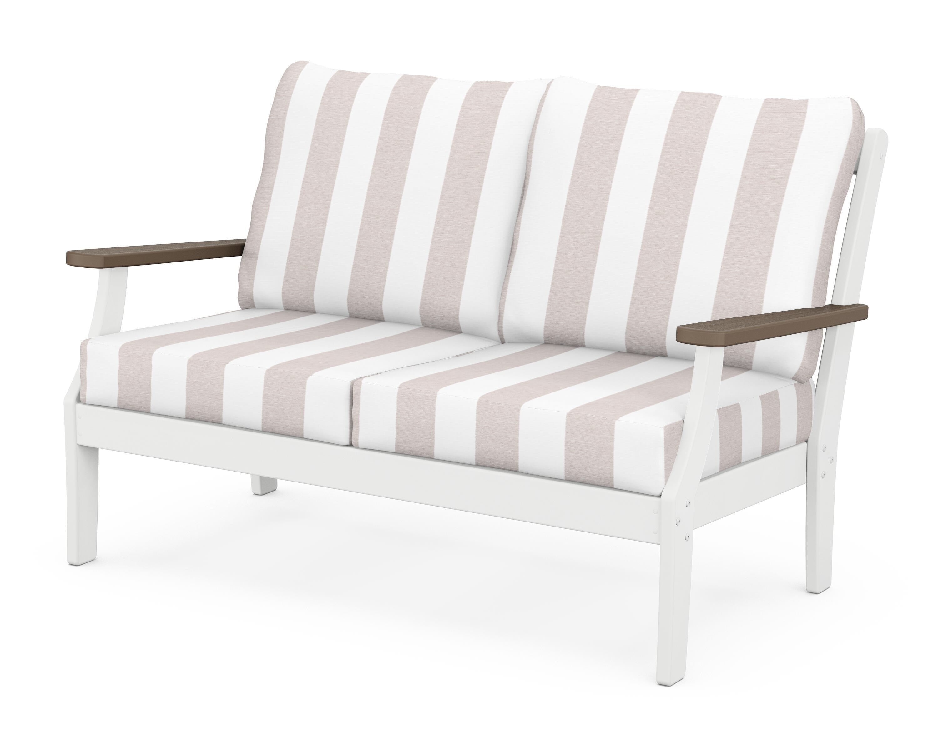POLYWOOD® Braxton Deep Seating Loveseat in White / Kona / Cabana Stripe Dune Burlap