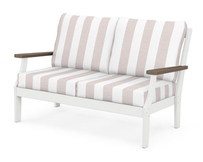 POLYWOOD® Braxton Deep Seating Loveseat in White / Kona / Cabana Stripe Dune Burlap