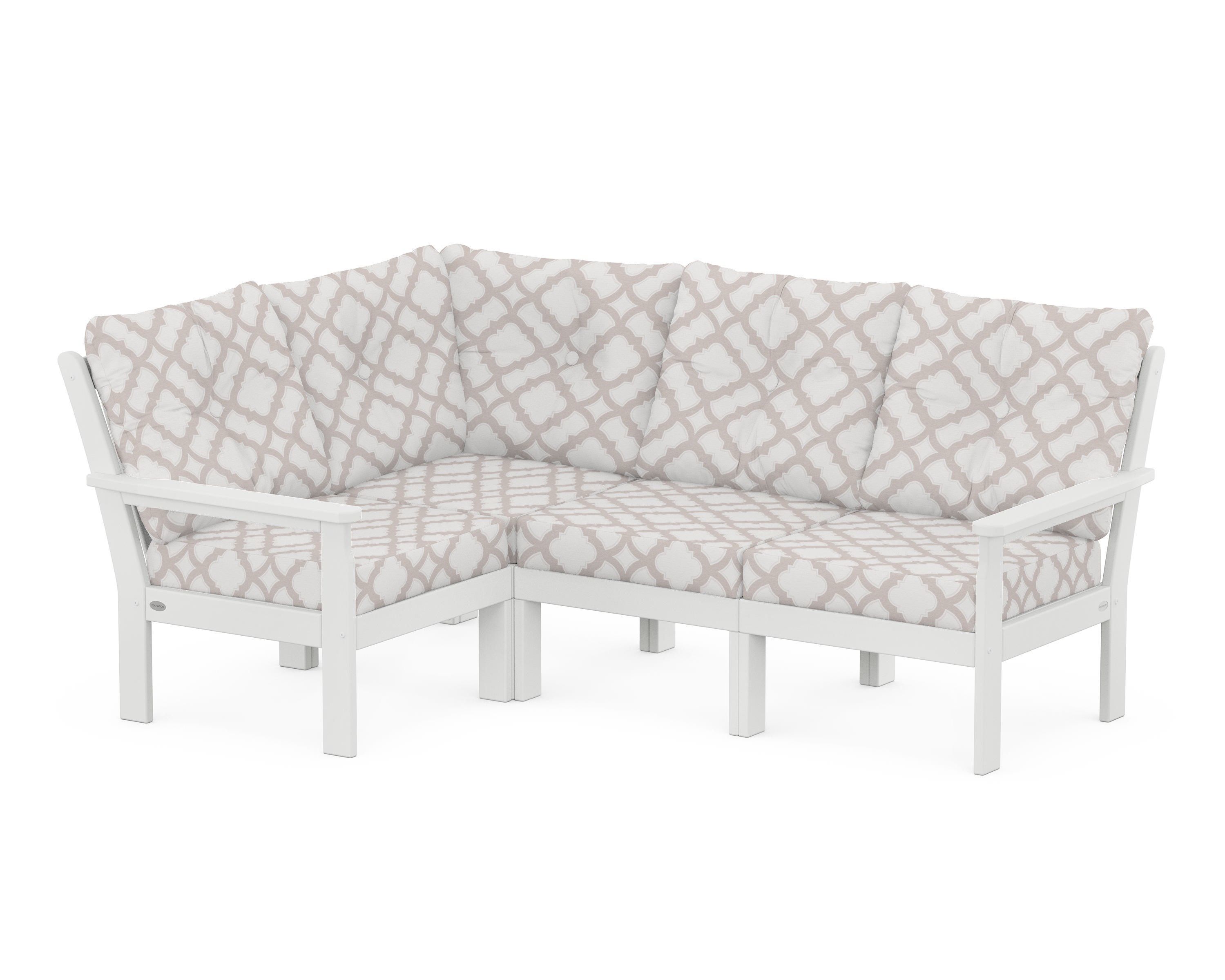 POLYWOOD® Vineyard 4-Piece Sectional in White / Trellis Dune Burlap