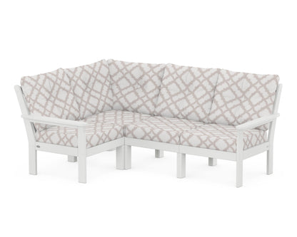 POLYWOOD® Vineyard 4-Piece Sectional in White / Trellis Dune Burlap
