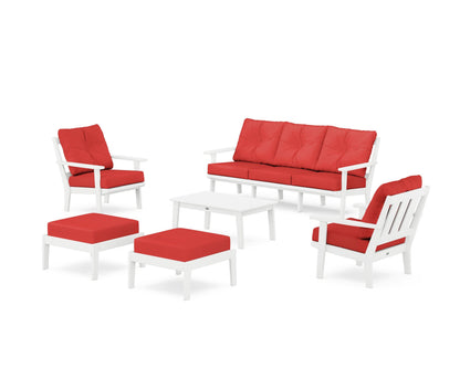 POLYWOOD® Oxford 6-Piece Lounge Sofa Set in White / Crimson Linen