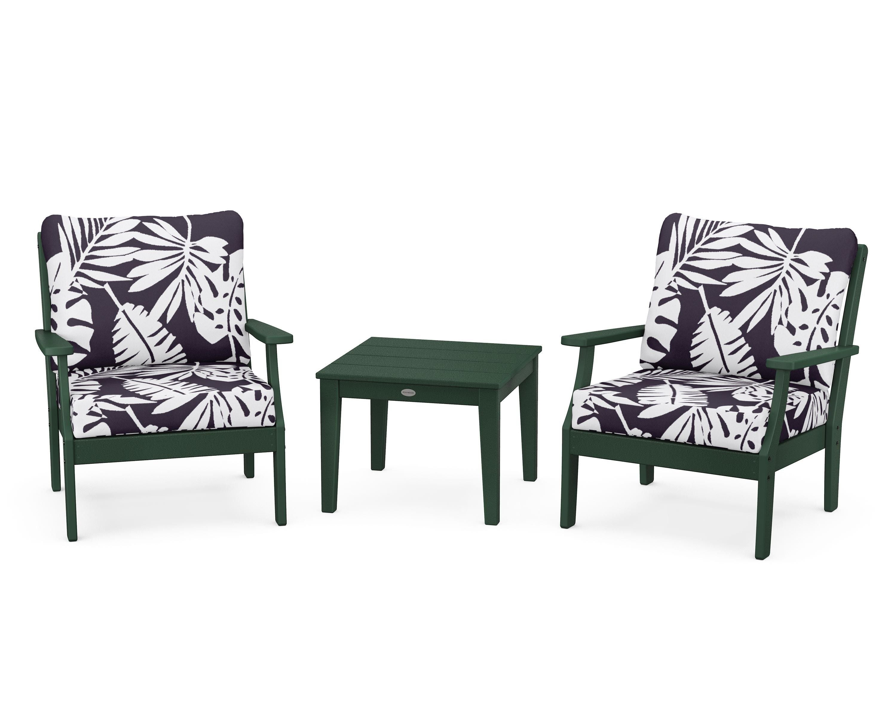 POLYWOOD® Braxton 3-Piece Deep Seating Set in Green / Leaf Navy