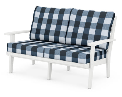 POLYWOOD® Grant Park Deep Seating Loveseat in White / Buffalo Plaid Marine Indigo