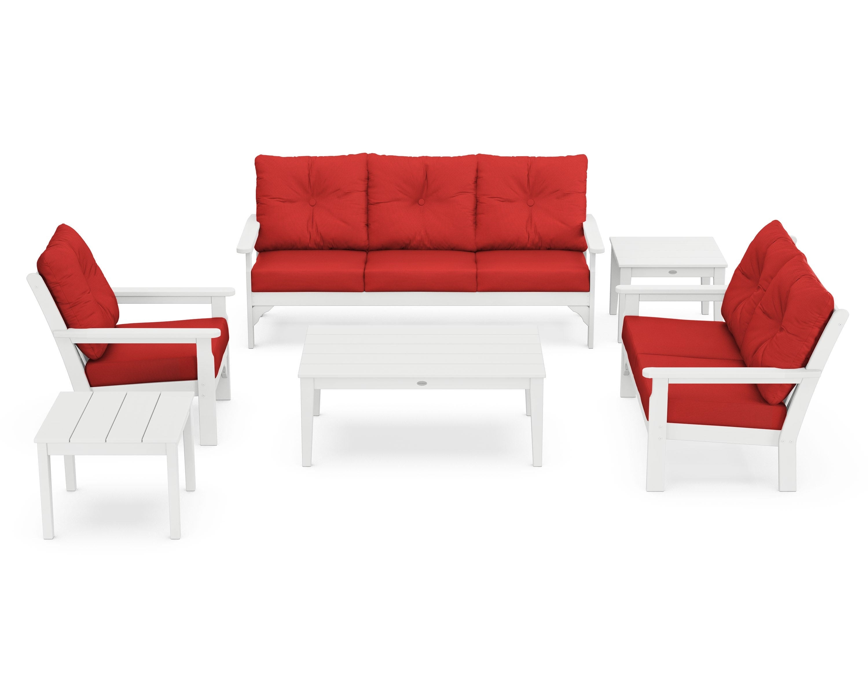POLYWOOD® Vineyard 6-Piece Deep Seating Set in White / Crimson Linen