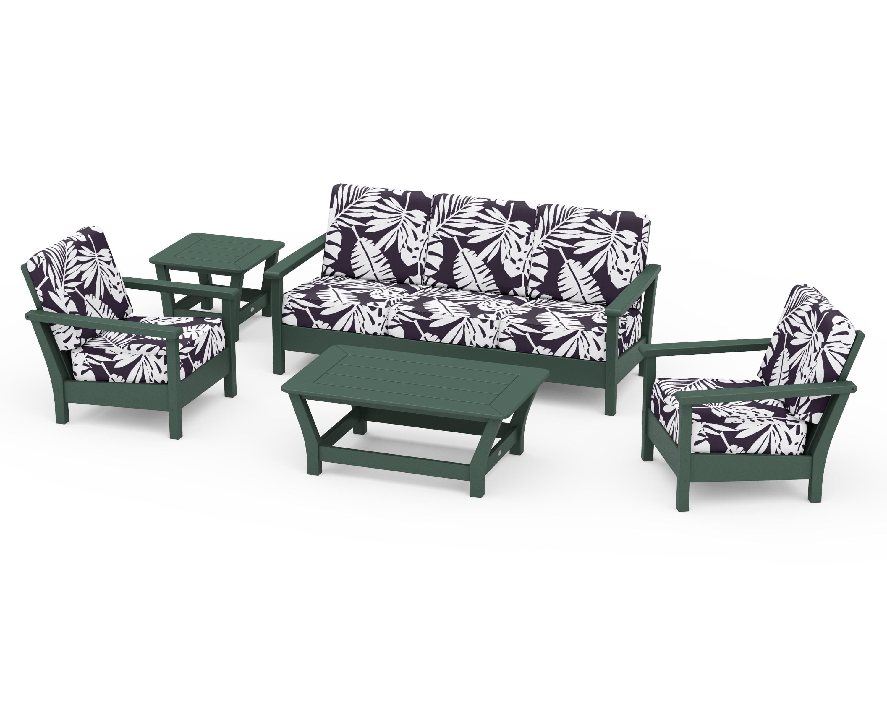 POLYWOOD® Harbour 5-Piece Deep Seating Set in Green / Leaf Navy