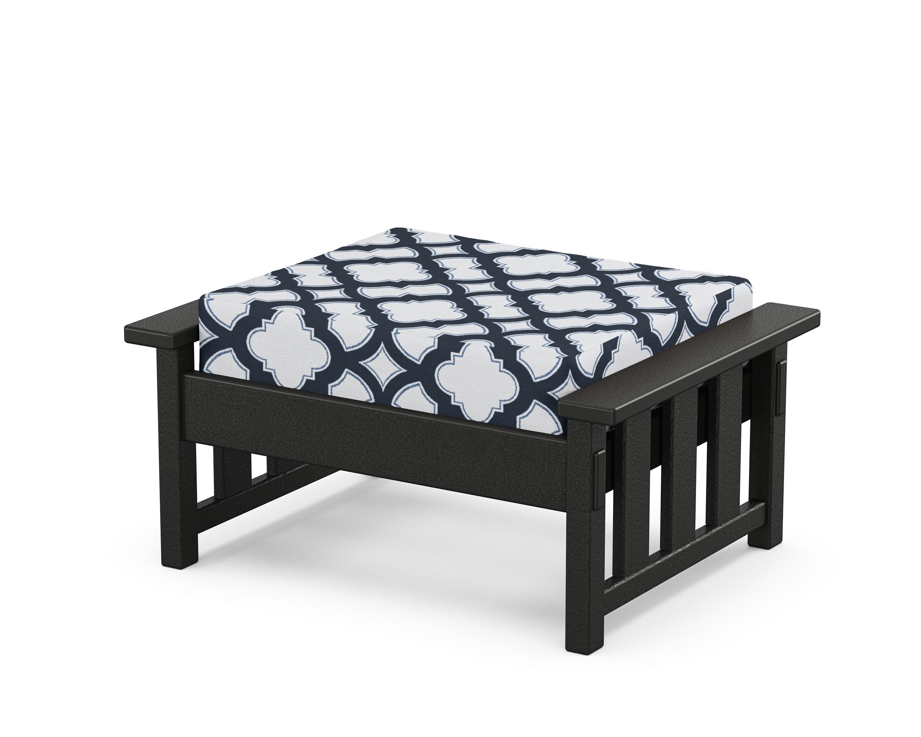 Martha Stewart by POLYWOOD® Acadia Deep Seating Ottoman in Black / Trellis Marine Indigo