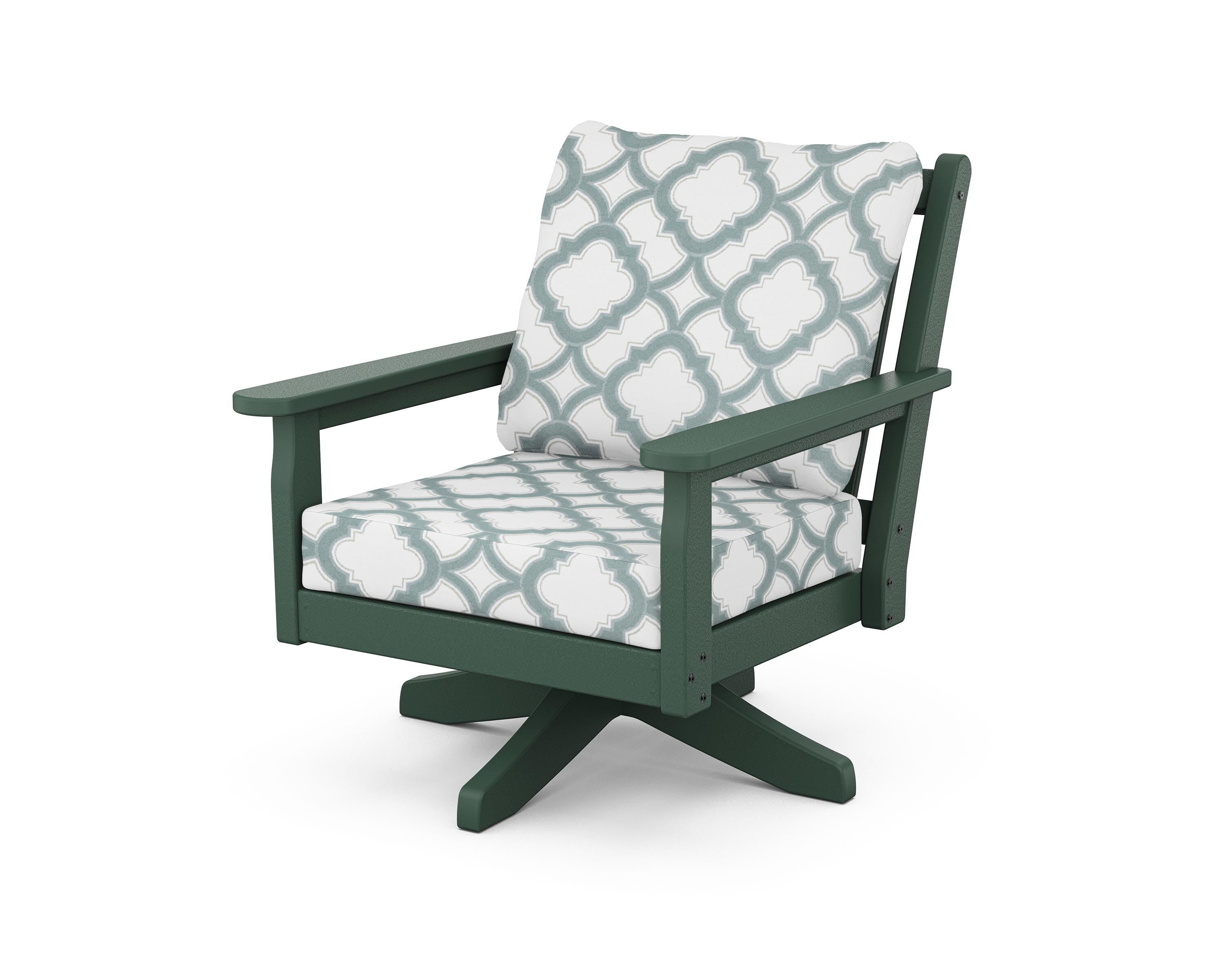 POLYWOOD® Chippendale Deep Seating Swivel Chair in Green / Trellis Glacier Spa