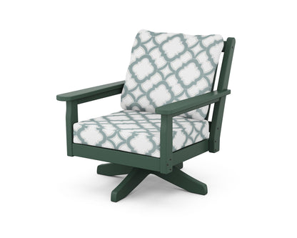 POLYWOOD® Chippendale Deep Seating Swivel Chair in Green / Trellis Glacier Spa