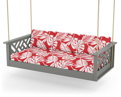 POLYWOOD® Chippendale Daybed Swing in Slate Grey / Leaf Crimson
