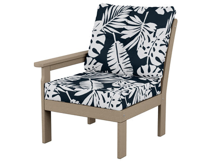 POLYWOOD® Vineyard Modular Left Arm Chair in Vintage Sahara / Leaf Marine Indigo