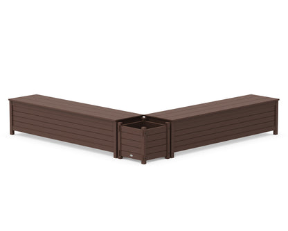 POLYWOOD® 72" Nautical L- Shaped Planter Storage Bench Set in Mahogany