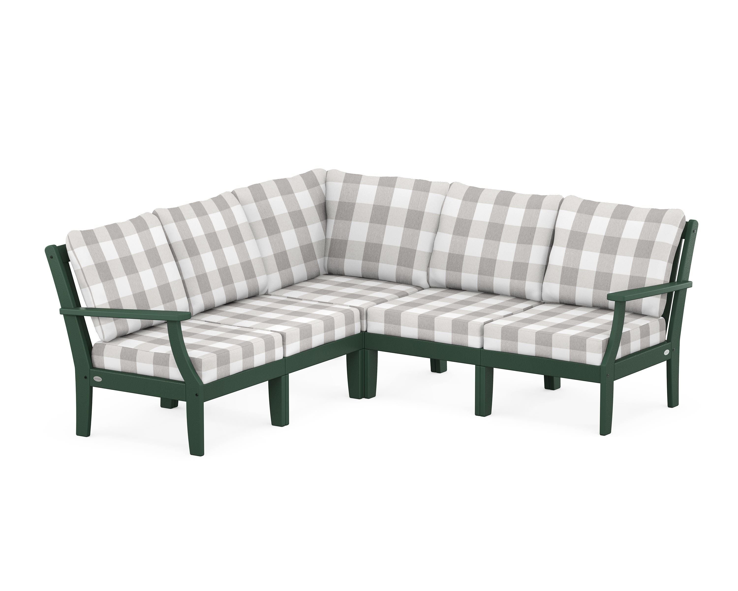 POLYWOOD® Braxton Modular 5-Piece Deep Seating Set in Green / Buffalo Plaid Grey Mist