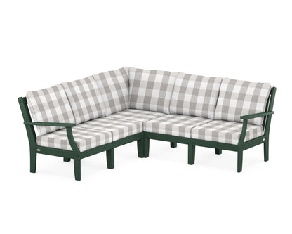 POLYWOOD® Braxton Modular 5-Piece Deep Seating Set in Green / Buffalo Plaid Grey Mist
