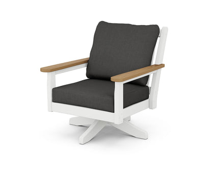 POLYWOOD® Chippendale Deep Seating Swivel Chair in White / Natural / Spectrum Carbon