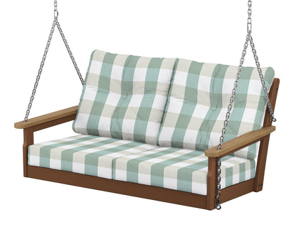 POLYWOOD® Vineyard Deep Seating Swing in Teak / Natural / Buffalo Plaid Glacier Spa