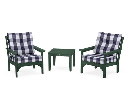 POLYWOOD® Vineyard 3-Piece Deep Seating Set in Green / Buffalo Plaid Navy