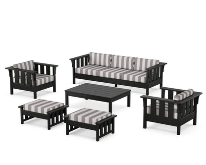 Martha Stewart by POLYWOOD® Acadia 6-Piece Lounge Sofa Set in Black / Cabana Stripe Grey Mist