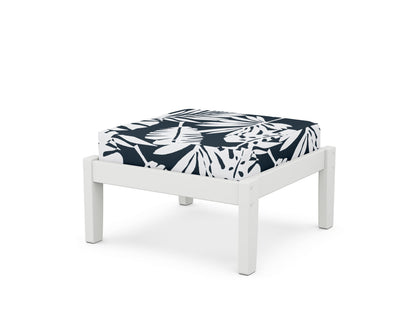 Unbranded Deep Seating Ottoman in White / Leaf Marine Indigo