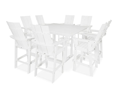 POLYWOOD® Modern Curveback Adirondack 9-Piece Farmhouse Trestle Bar Set in White