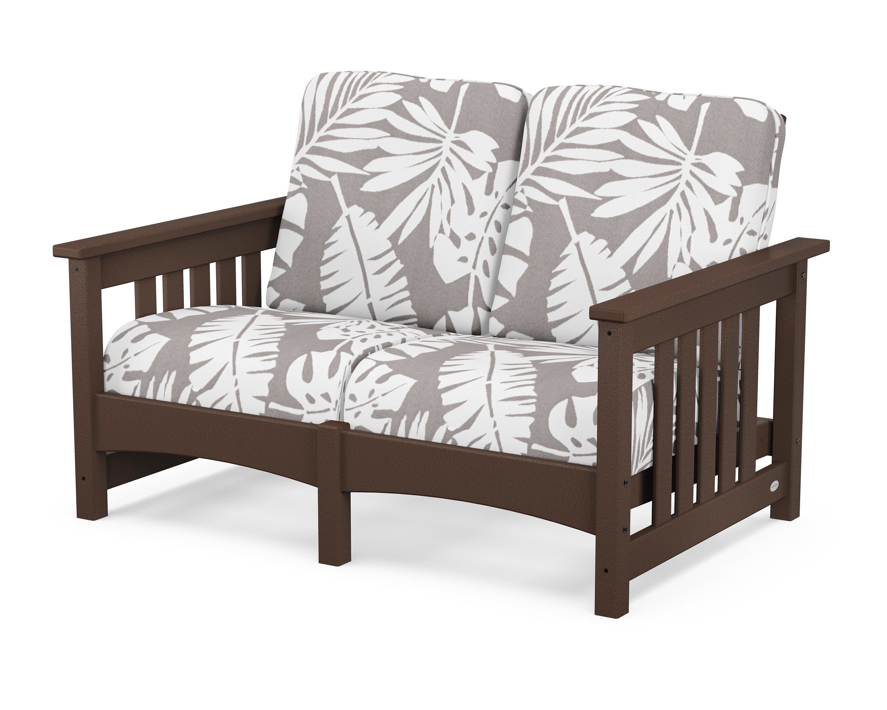POLYWOOD® Club Mission Loveseat in Mahogany / Leaf Grey Mist