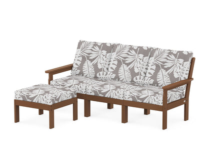 POLYWOOD® Vineyard 4-Piece Sectional with Ottoman in Teak / Leaf Grey Mist
