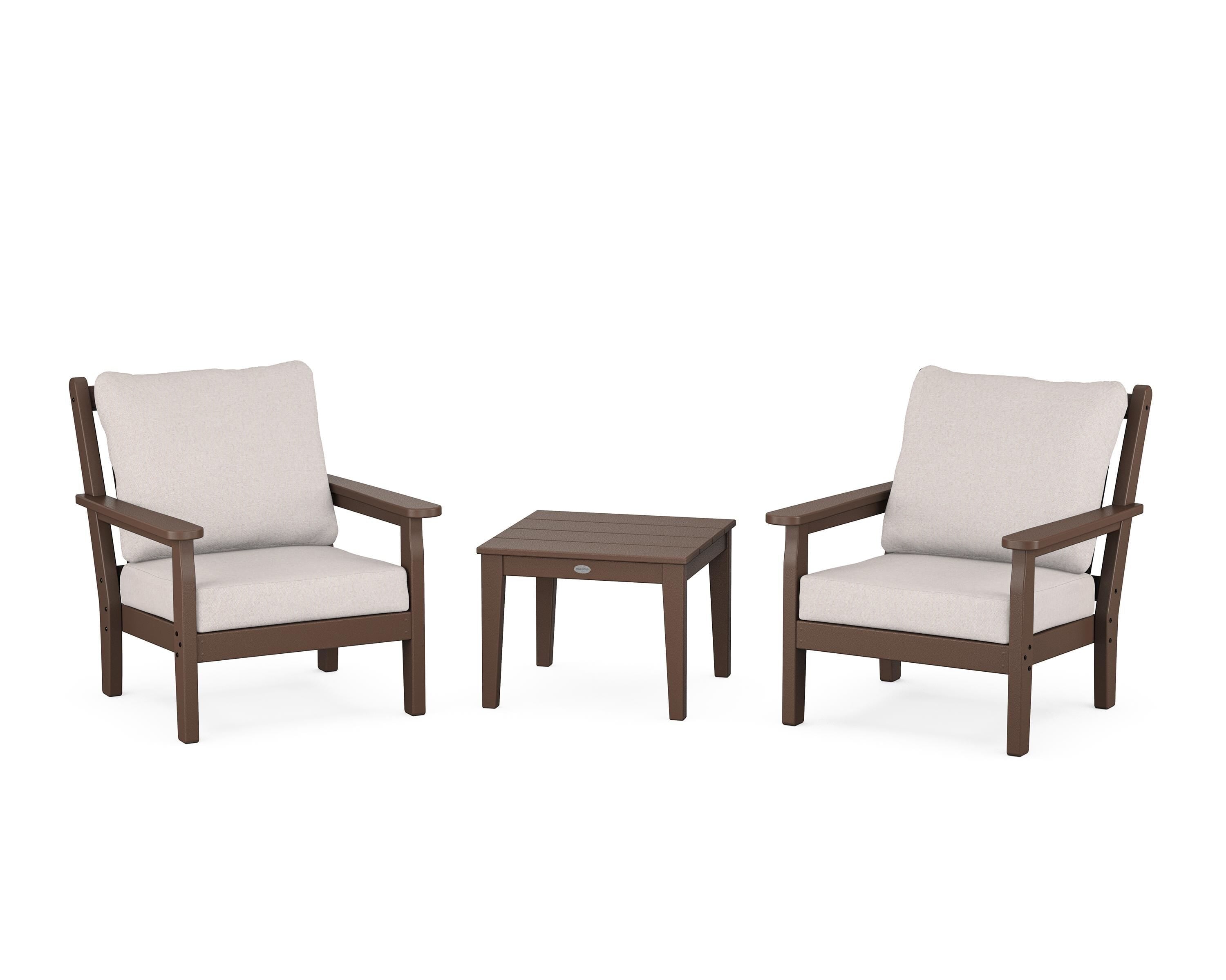 POLYWOOD® Chippendale 3-Piece Deep Seating Set in Mahogany / Dune Burlap