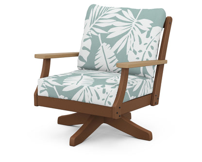 POLYWOOD® Braxton Deep Seating Swivel Chair in Teak / Natural / Leaf Glacier Spa