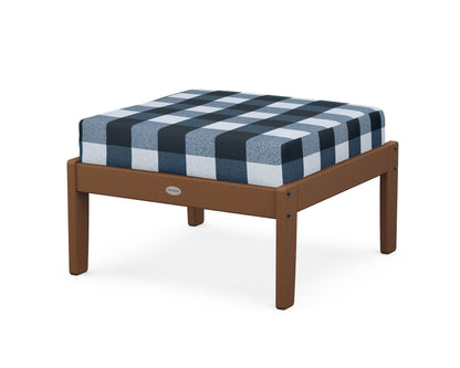 POLYWOOD® Braxton Deep Seating Ottoman in Teak / Buffalo Plaid Marine Indigo