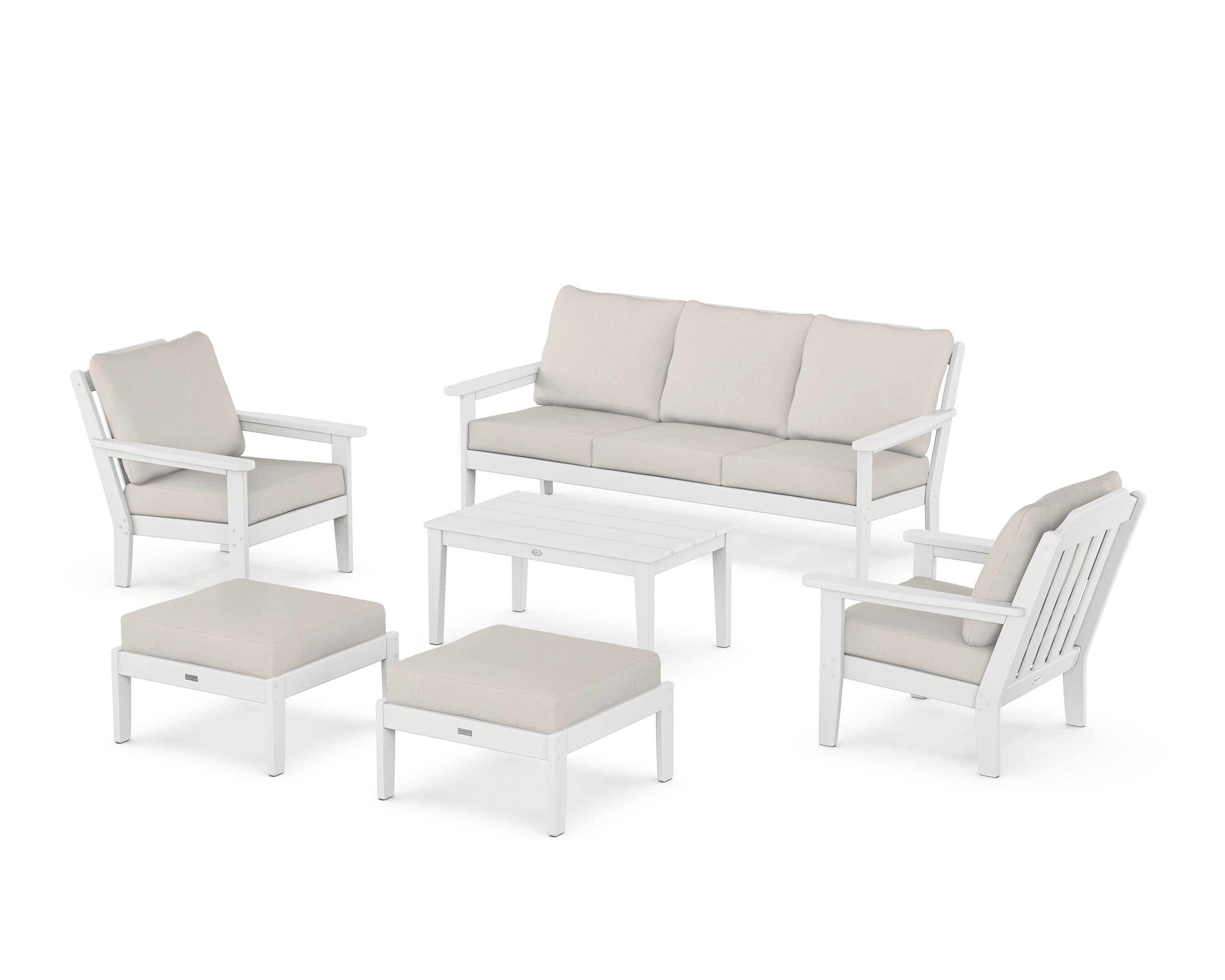 Country Living Cottage 6-Piece Lounge Sofa Set in White / Cast Ash