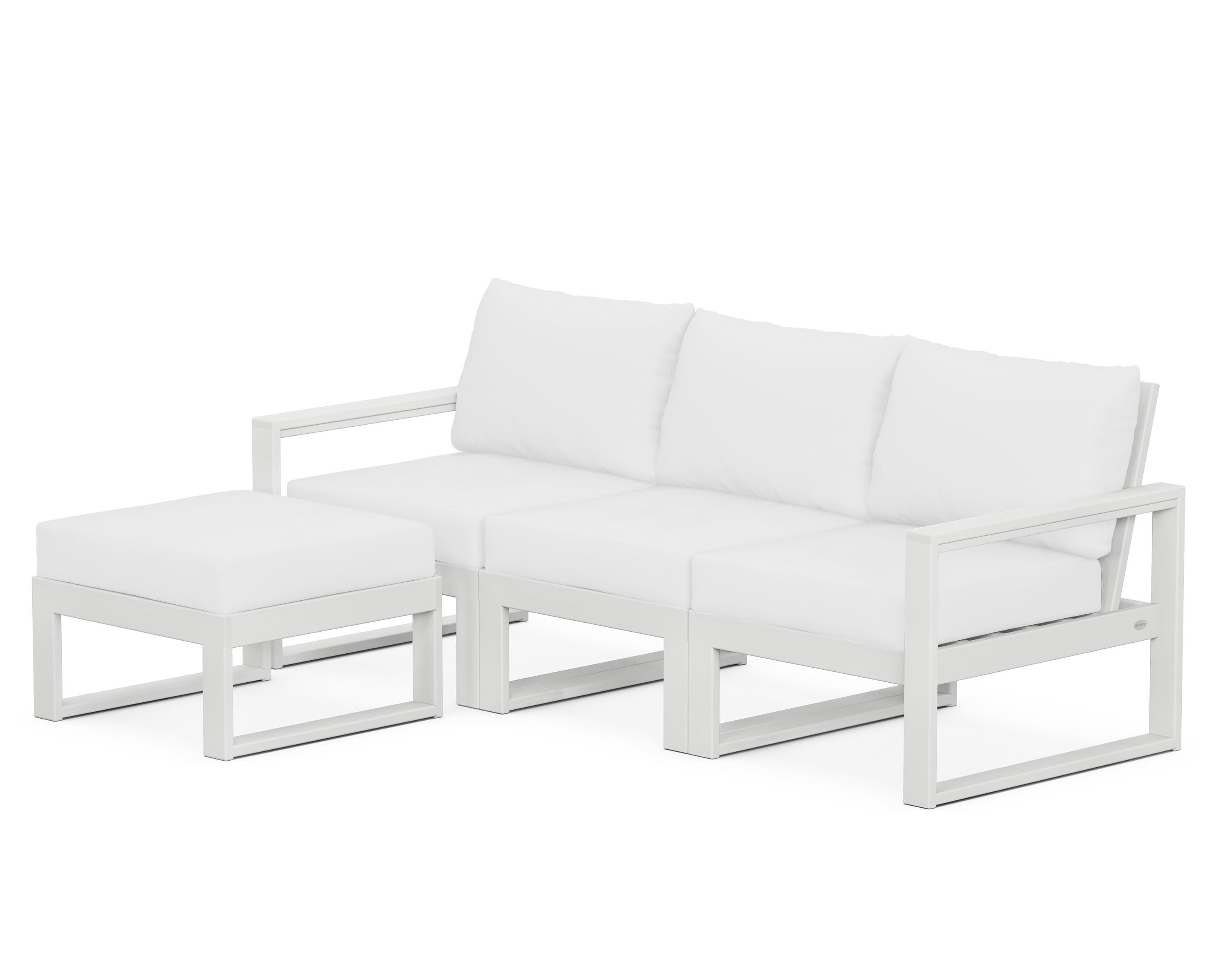 POLYWOOD® EDGE 4-Piece Modular Deep Seating Set with Ottoman in White / Natural