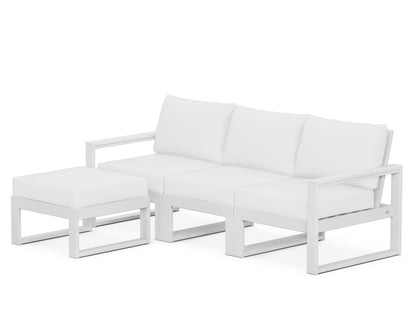 POLYWOOD® EDGE 4-Piece Modular Deep Seating Set with Ottoman in White / Natural
